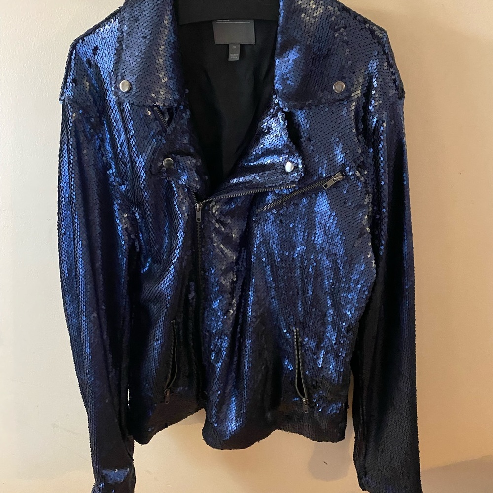 ASOS men’s Navy Sequin Biker Jacket 2xl